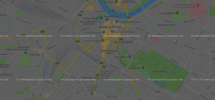 Kartenauschnitt Google Maps "for development purposes only"